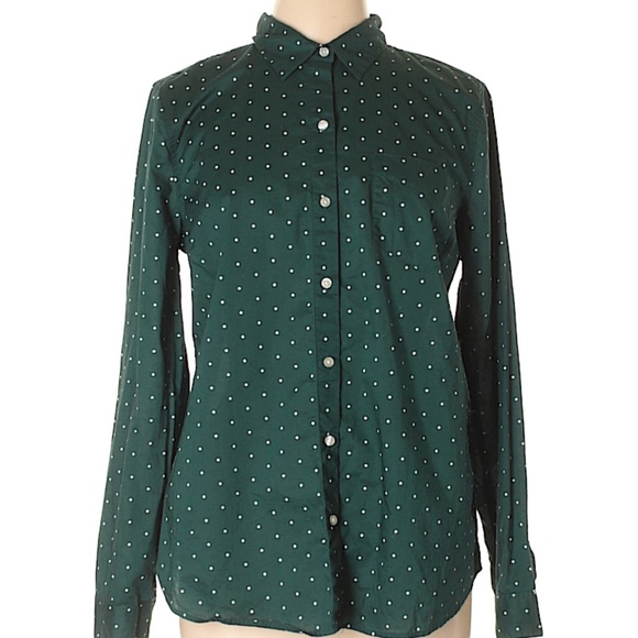 Old Navy Polka Dot Button Shirt Dark Green & White - Picture 2 of 9